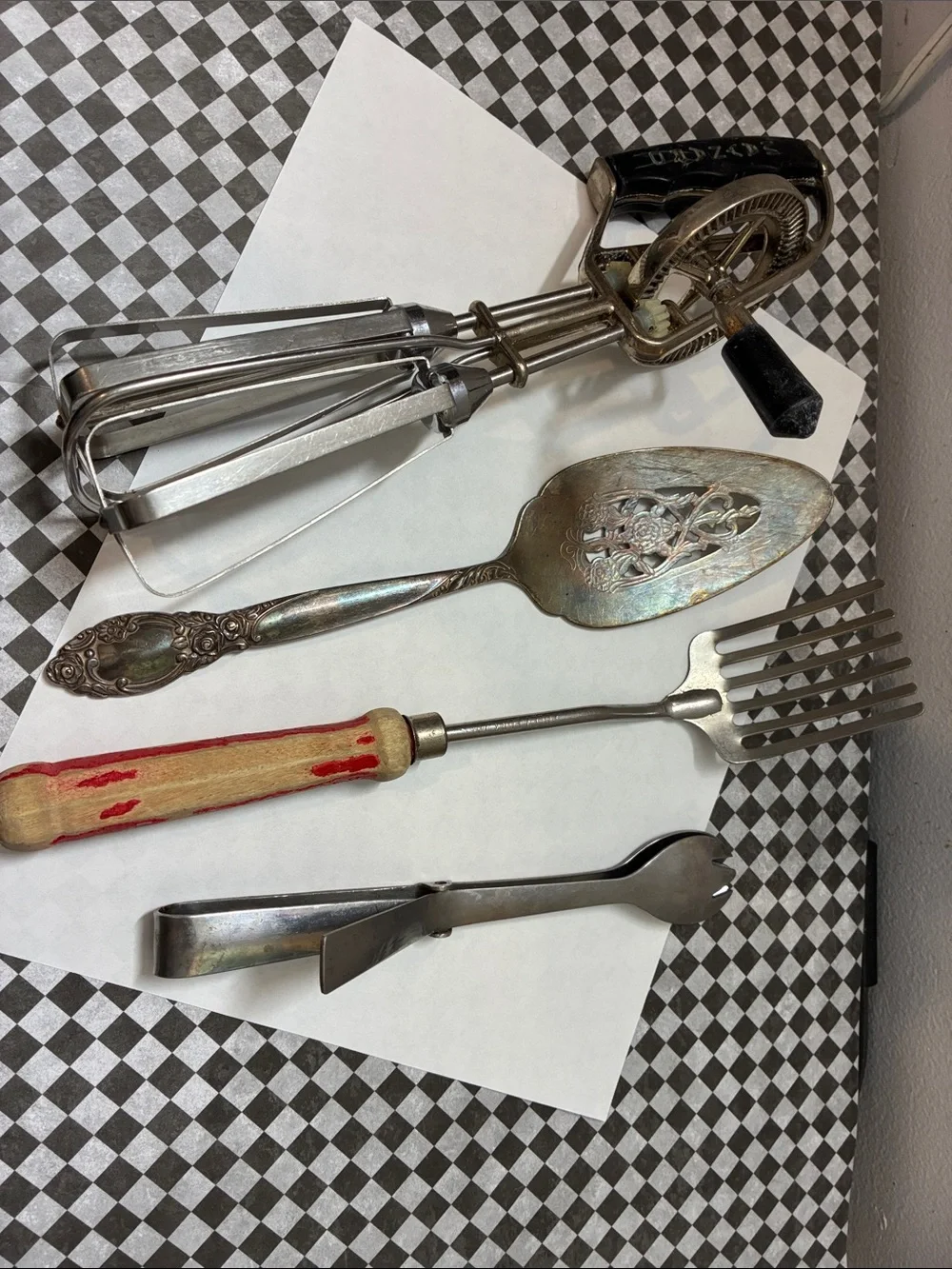 Vintage Silver-Tone Kitchen Utensil Set - Silver and Wood Accents